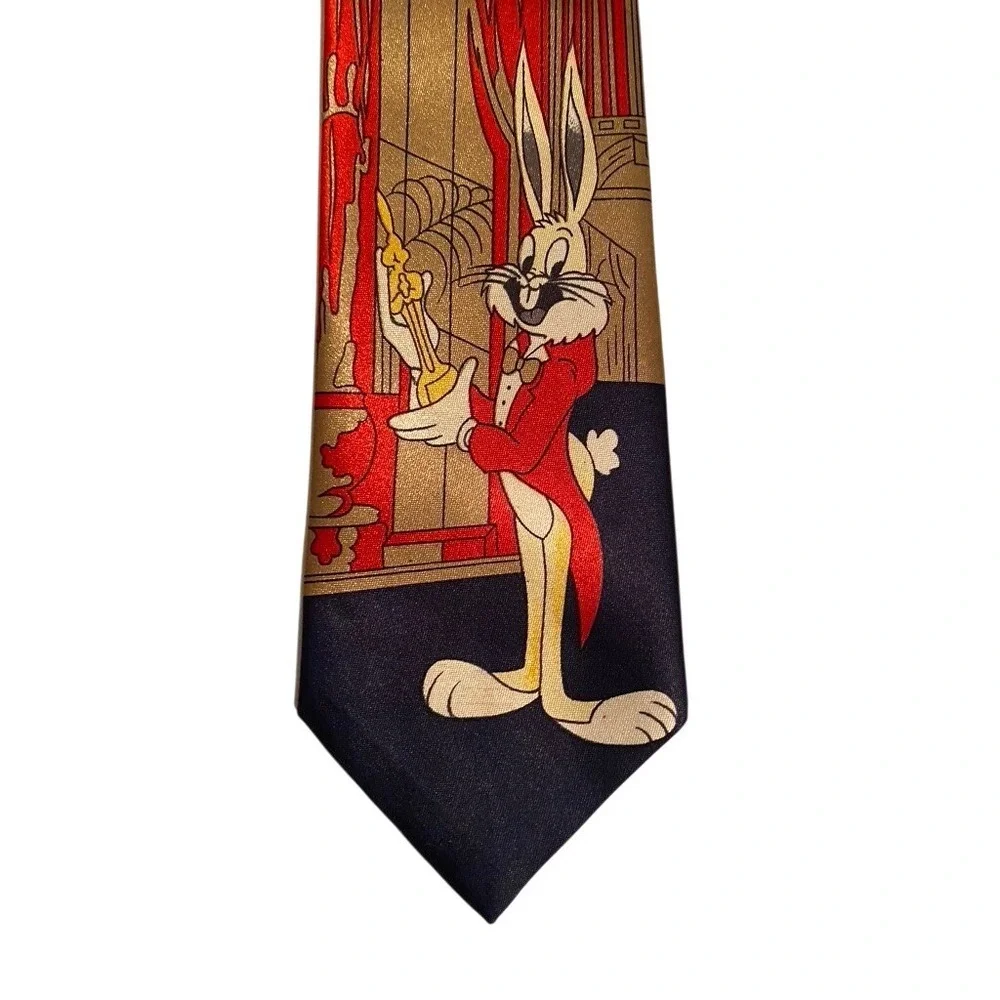 Chang Ill Silk Bugs Bunny Award Tuxedo Navy Gold Red Graphic Novelty Necktie